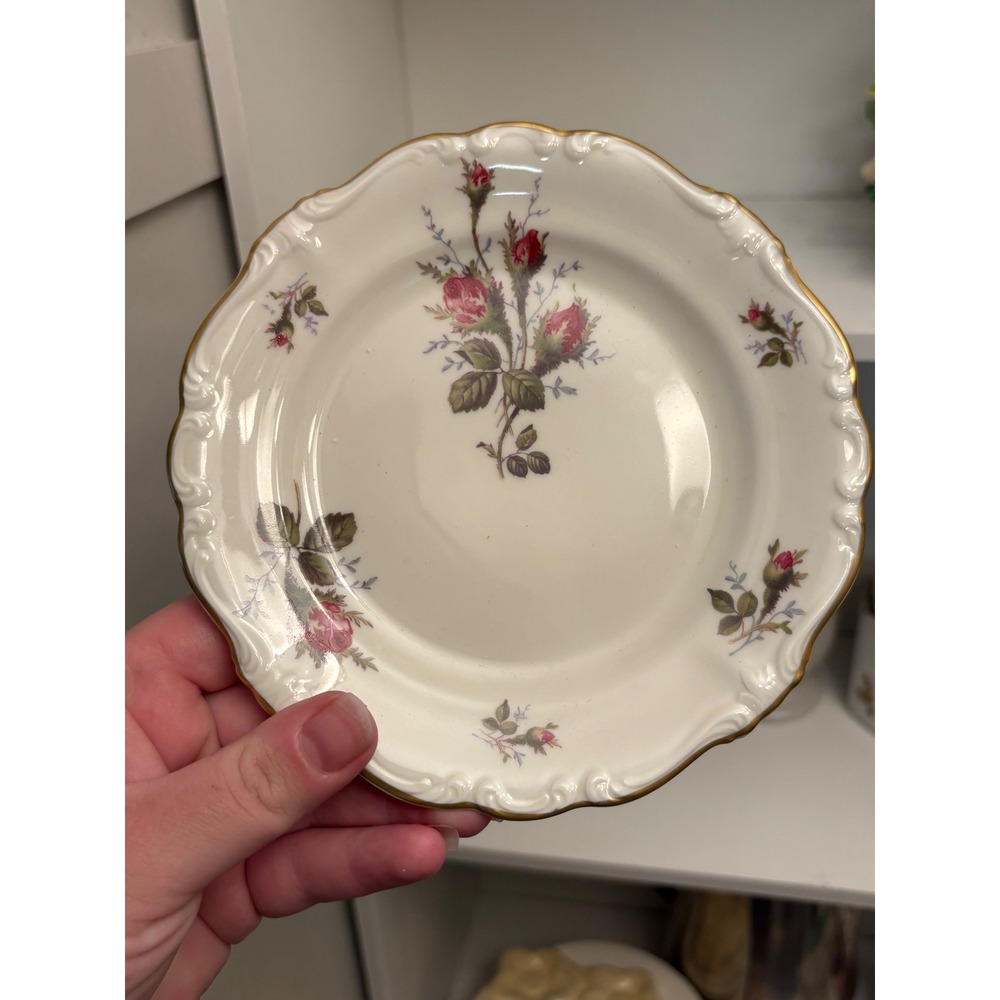 Rosenthal Selb Germany Pompadour V Pink Rose 6 Inch Plates Set of 3 Gold Trim